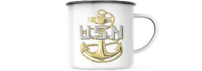 Navy Chief Petty Officer 12 OZ Enamel Mug  with Black Rim  Camping Steel Mug