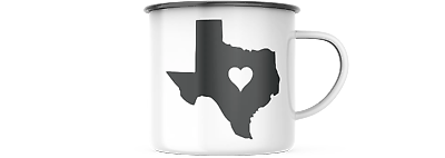 My Heart is in Texas Coffee Mug 12 OZ Enamel Mug  with Black Rim Camping  Mug