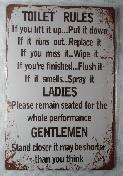 Retro Vintage Nostalgic Funny Toilet Restroom Bathroom Rules Metal Tin Sign 8x12