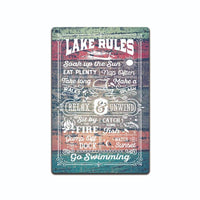 Lake Rules Metal Tin Sign-Lake Boating Sign, Dock Sign, Summer Vibes Sign, TS607