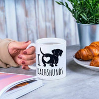 I Love Dachshunds Cute 11 OZ White Coffee Mug. Weiner Lover Cup M763