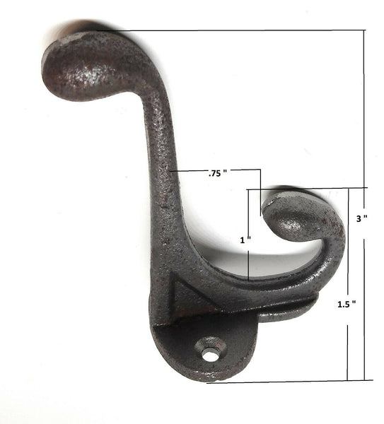 PACK OF 6 Old English Cast Iron Acorn 3" Hook ( expect some Minor Rust Stains)