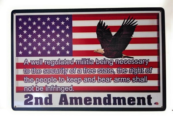 2nd Amendment USA Flag Metal Tin Sign, American Sign,  8-in by 12-in