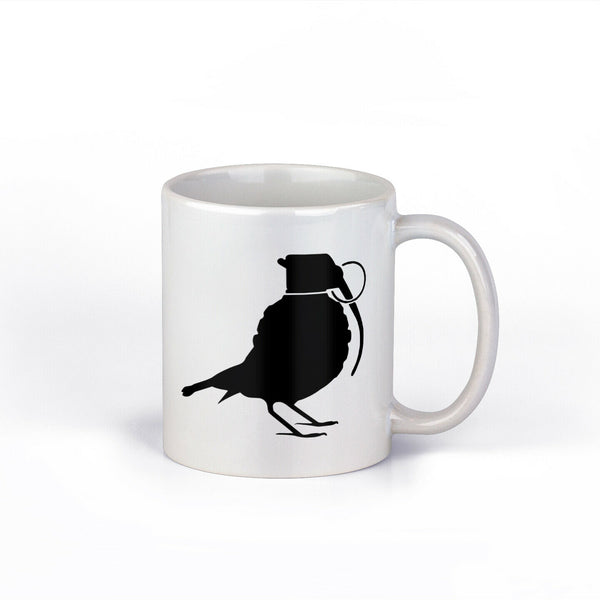 Banksy Grenade Bird Coffee Mug | Banksy Ceramic Cup Design | 11-Ounce Mug |