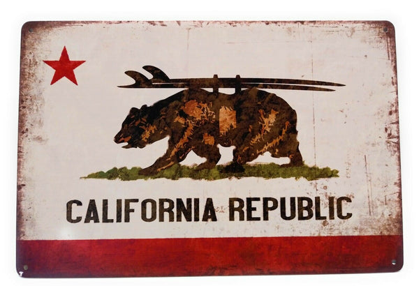 California Republic Metal Tin Sign, California Sign, Bear Sign, 8-in by 12-in