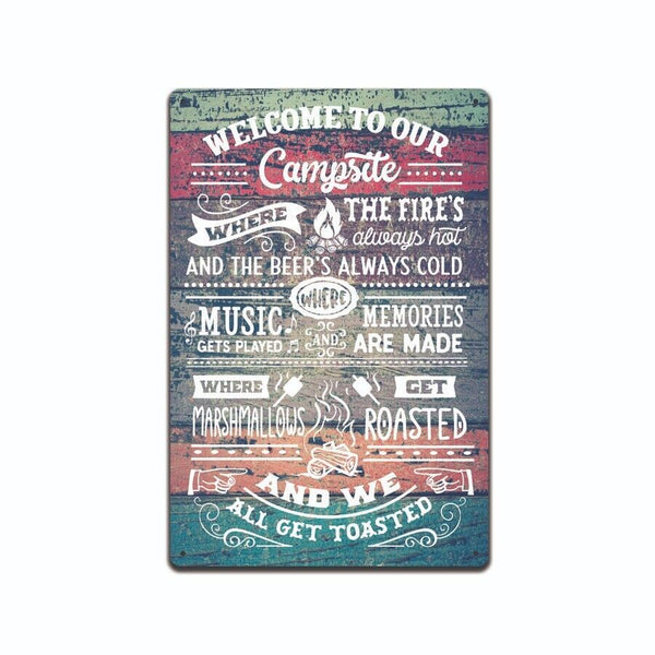 Welcome To Our Campsite Metal Outdoors Tin Sign - Campsite Decor, Camping, TS608