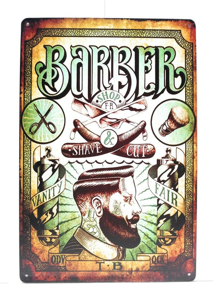 Barber Shop Shave and Cut Tin Sign, Vintage Barbershop Decor, Business Sign