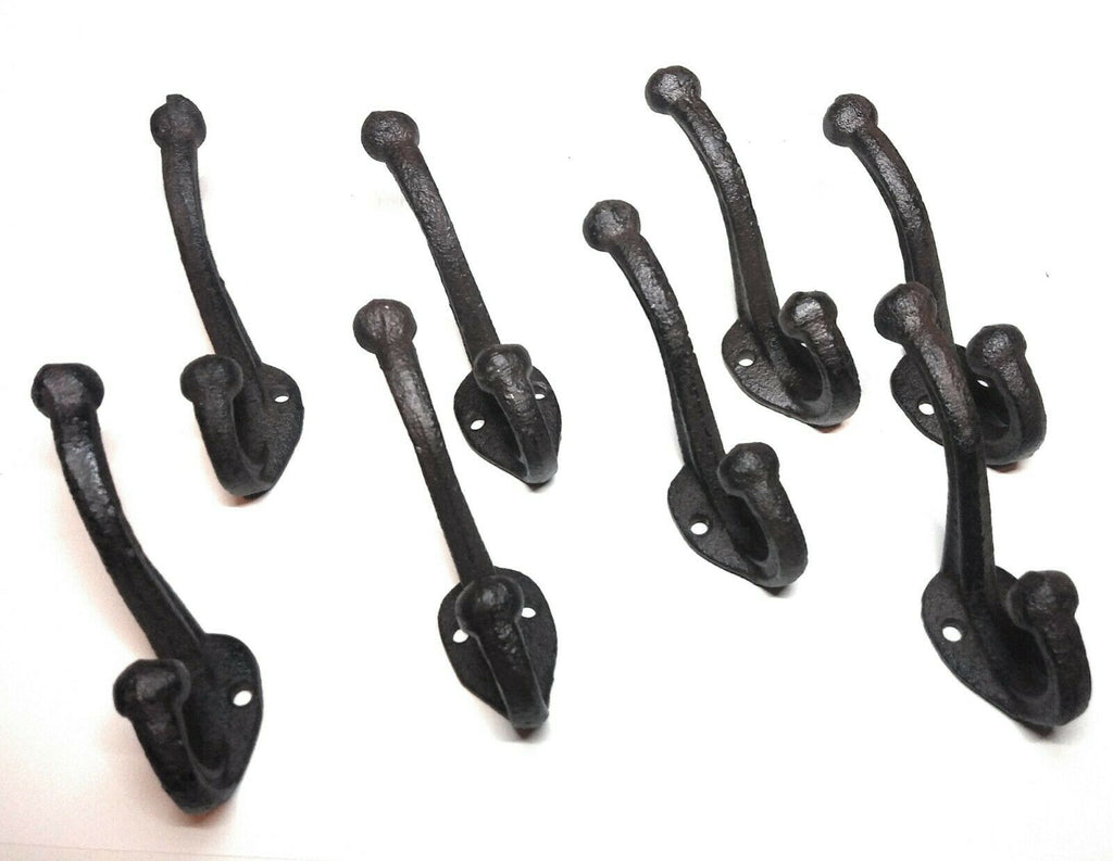 PACK OF 8 Vintage Style Rustic Cast Iron Wall Coat Hooks Country