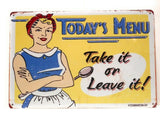 Todays Menu, Take It or Leave It Restaurant Sign, Wall Decor, Kitchen Sign