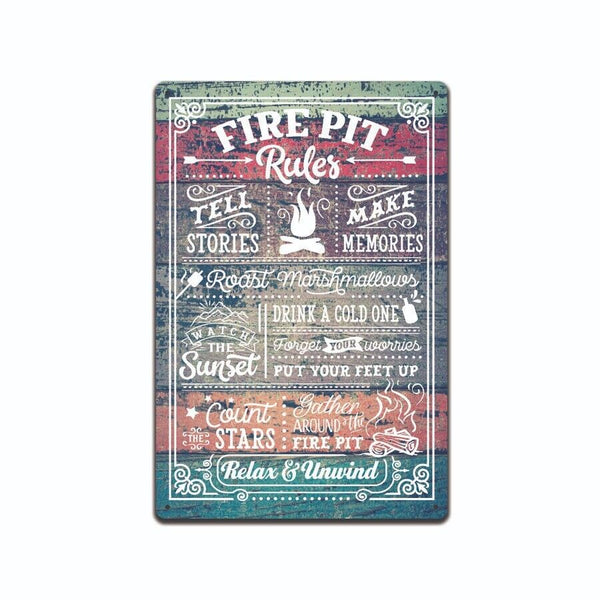 Fire Pit Rules Metal Sign-Backyard Decor, Yard Sign, Welcome To Our Fire, TS604