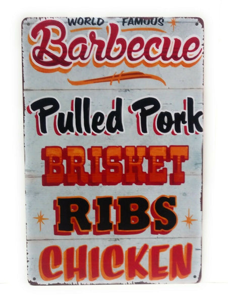 Worlds Famous Barbecue. Pulled Pork, Brisket, Funny Sign, 8-in by12-in