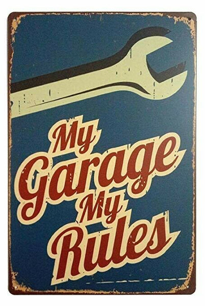 My Garage My Rules Retro Vintage Decor Metal Tin Sign Fun Garage Sign