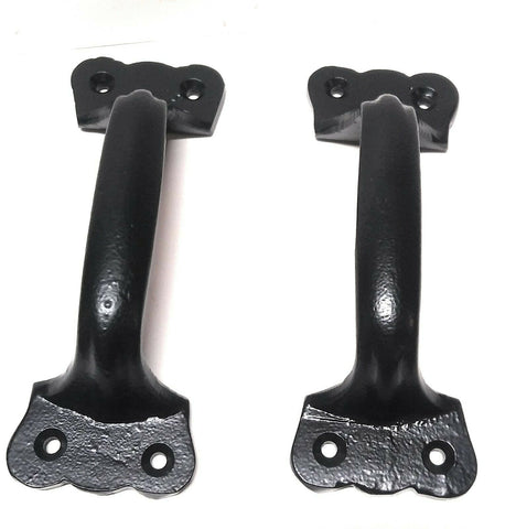 2 Pack Heavy Rustic Handle Pulls Cast Iron Barn Shed Gate Handles Matte Black
