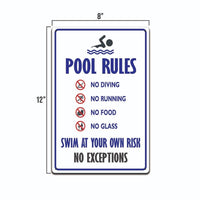 POOL RULES SIGN, NO DIVING NO RUNNING NO FOOD NO GLASS,|TS599|