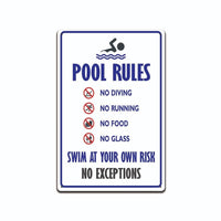 POOL RULES SIGN, NO DIVING NO RUNNING NO FOOD NO GLASS,|TS599|