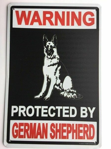 Beware Of Dog Sign Warning Protected By German Shepherd 12 x 8 Inch Metal Decor