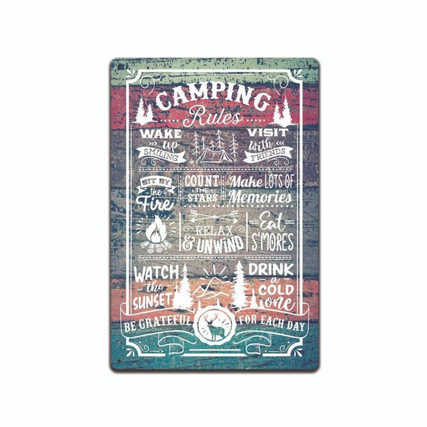 Camping Rules Metal Tin Sign-Lake Sign, Patio Decor, Outdoor Camping Sign, TS603