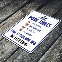 POOL RULES SIGN, NO DIVING NO RUNNING NO FOOD NO GLASS,|TS599|