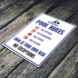 POOL RULES SIGN, NO DIVING NO RUNNING NO FOOD NO GLASS,|TS599|