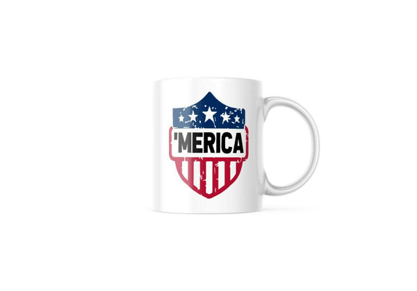 Merica Monogram Patriotic USA Crest 11-Ounce Coffee Tea Beverage Mug M340