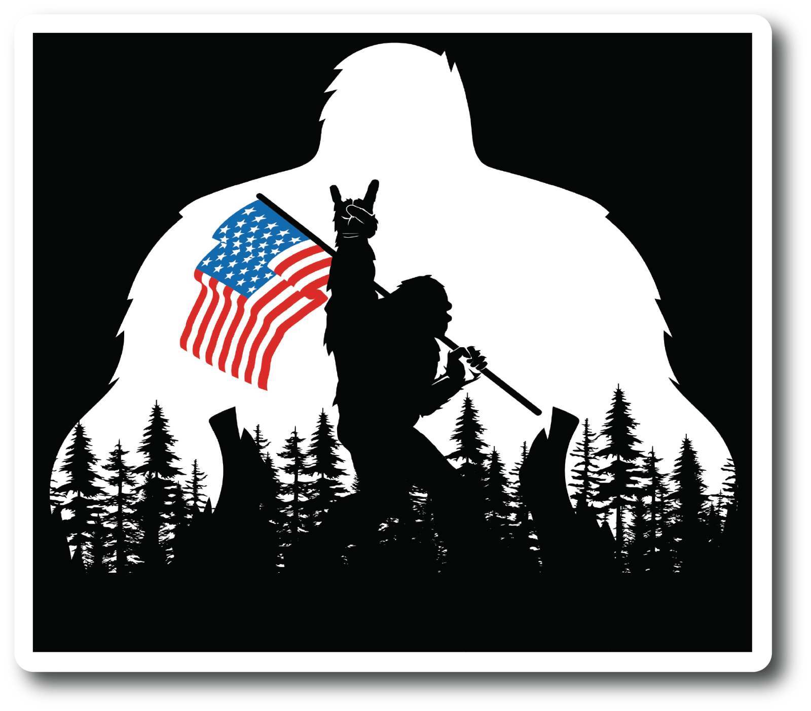 Sasquatch Bigfoot Rock USA Flag  6 in Premium Waterproof Vinyl Sticker PS121