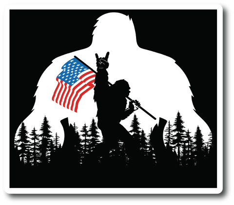 Sasquatch Bigfoot Rock USA Flag  6 in Premium Waterproof Vinyl Sticker PS121