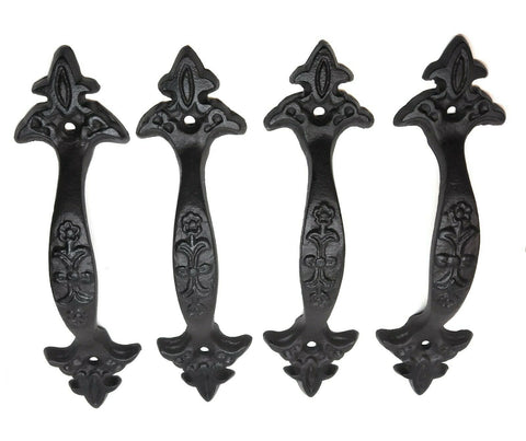 Pack of 4 Cast Iron Large & Fancy Antique Replica Drawer Pull/Barn Gate Handle