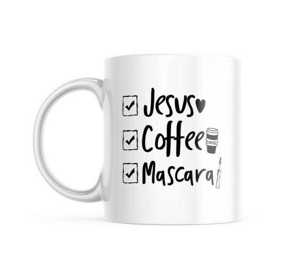 Jesus Coffee and Mascara - Where Inner Beauty Meets Outer | 11-Ounce Coffee Mug