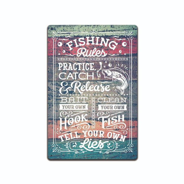 Fishing Rules Metal Sign-Fishing Lake Sign, Lake House Sign, Fish Decor, TS605