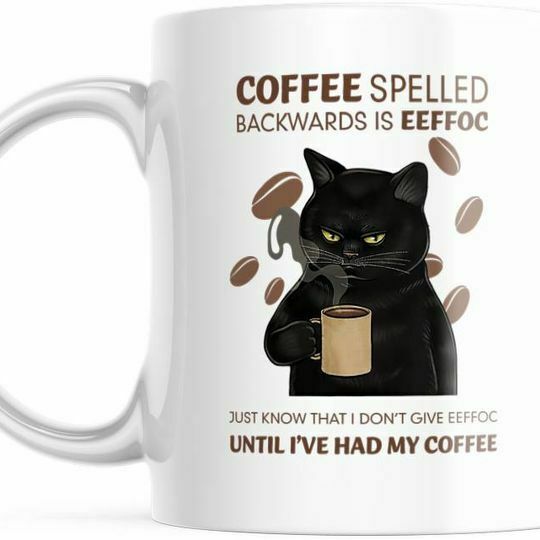 Funny Coffee Cat Mug EEFFOC Is Coffee Spelled Backwards. 11 OZ Cute Cup M747