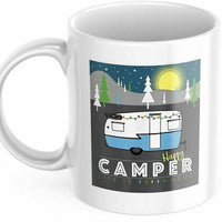 11 OZ White Coffee Mug. Happy Camper Life Is good. Fun Tea Cup M779