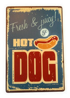 Vintage Metal Fresh Juicy Hot-dogs Bar and Restaurant Tin Sign. Man Cave Sign