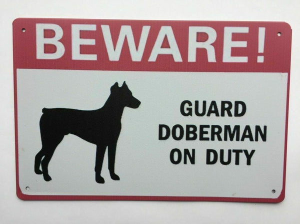 Beware Of Dog Sign Warning Protected By Doberman 12 x 8 Inch Metal Decor