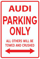 Audi Parking Only Tin Sign Garage Sign, Parking, Business Sign, Street Sign