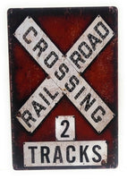 Railroad Crossing. 2 Tracks Tin Sign, Road Sign, Railroad Sign, 8-in by 12-in