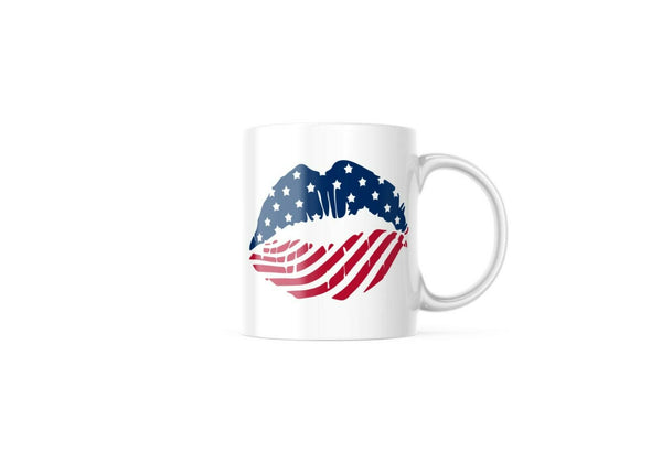 Patriotic USA Flag on Lips Funny Coffee Mug Novelty Cup Gift M301