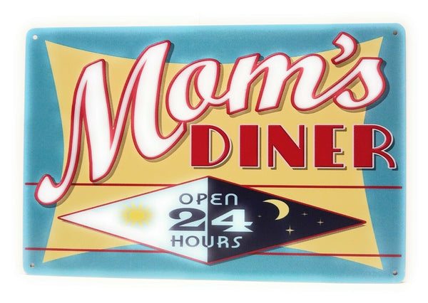 Moms Diner Open 24 Hours Business Kitchen Vintage Wall Metal Sign